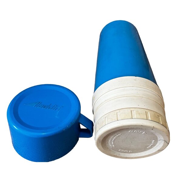 Vintage Aladdin 1 Liter Thermos Blue & White Plastic with Cup and Closure - Picture 7 of 10